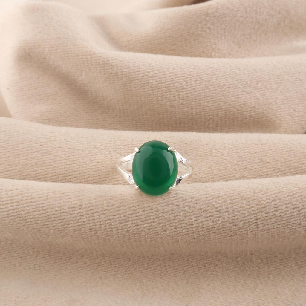 Green Onyx Cab Gemstone 925 Sterling Silver Handmade Jewelry Proposal Ring For Gift RR-75-30