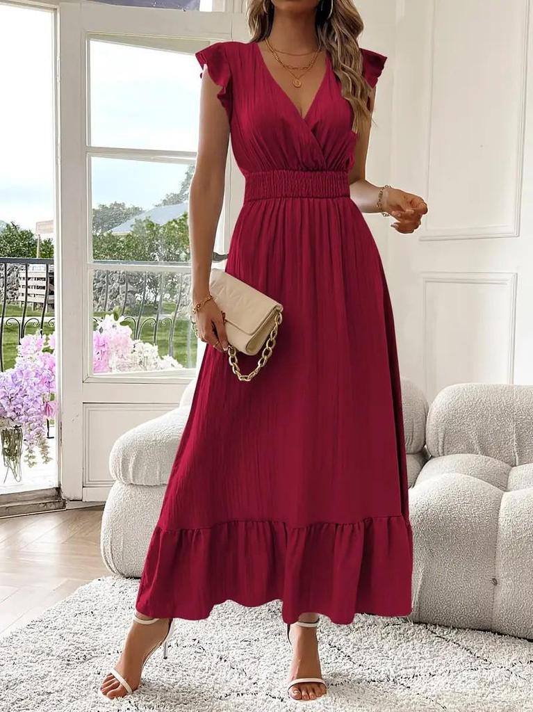 2025 Frühling Europäisches & Amerikanisches Damen Elegantes Ärmelloses Plissiertes Langes Kleid