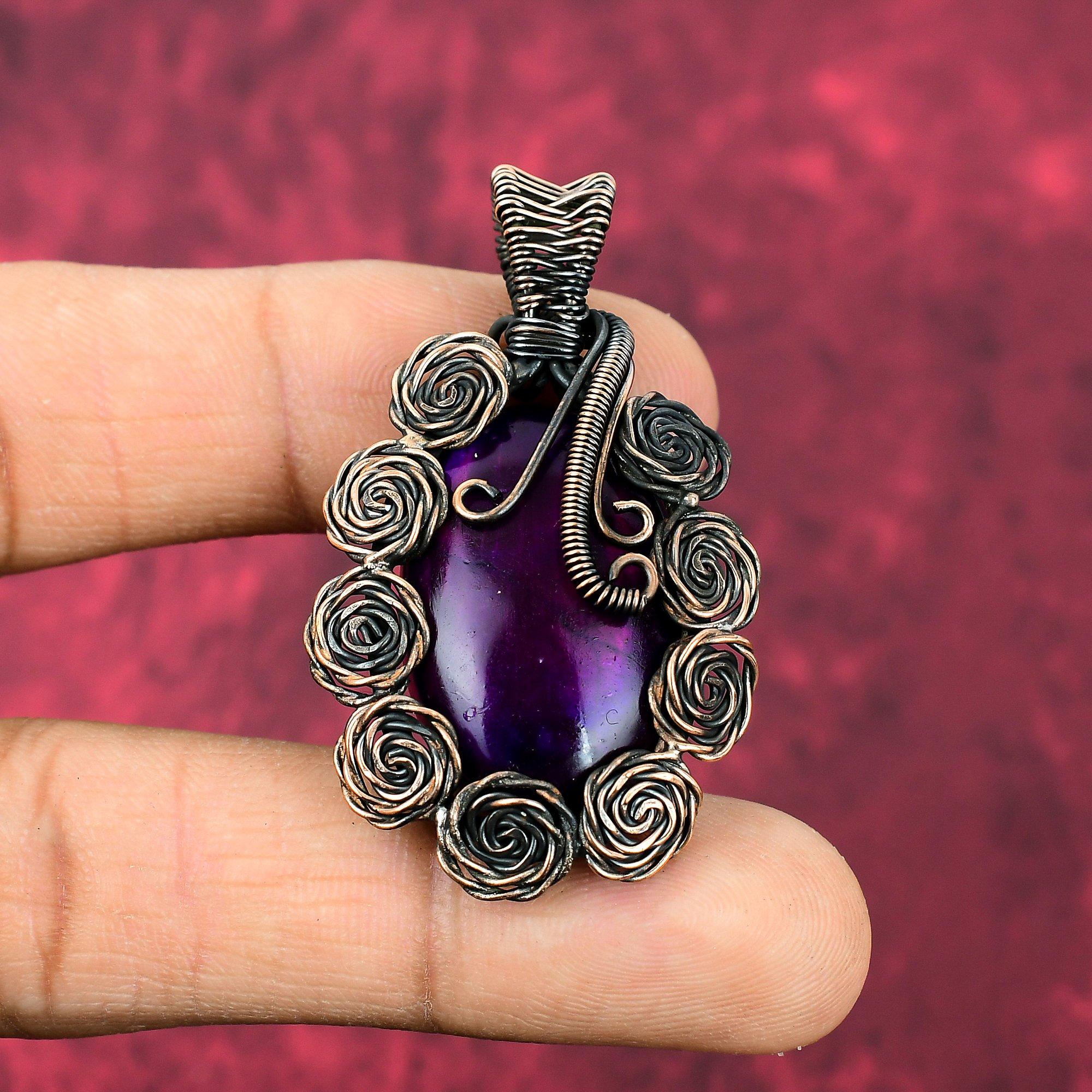 Purple Fire Labradorite Pendant Copper Wire Wrapped Pendant Handmade Copper Jewelry Awesome Gemstone Pendant Flower Jewelry Gifts For Women