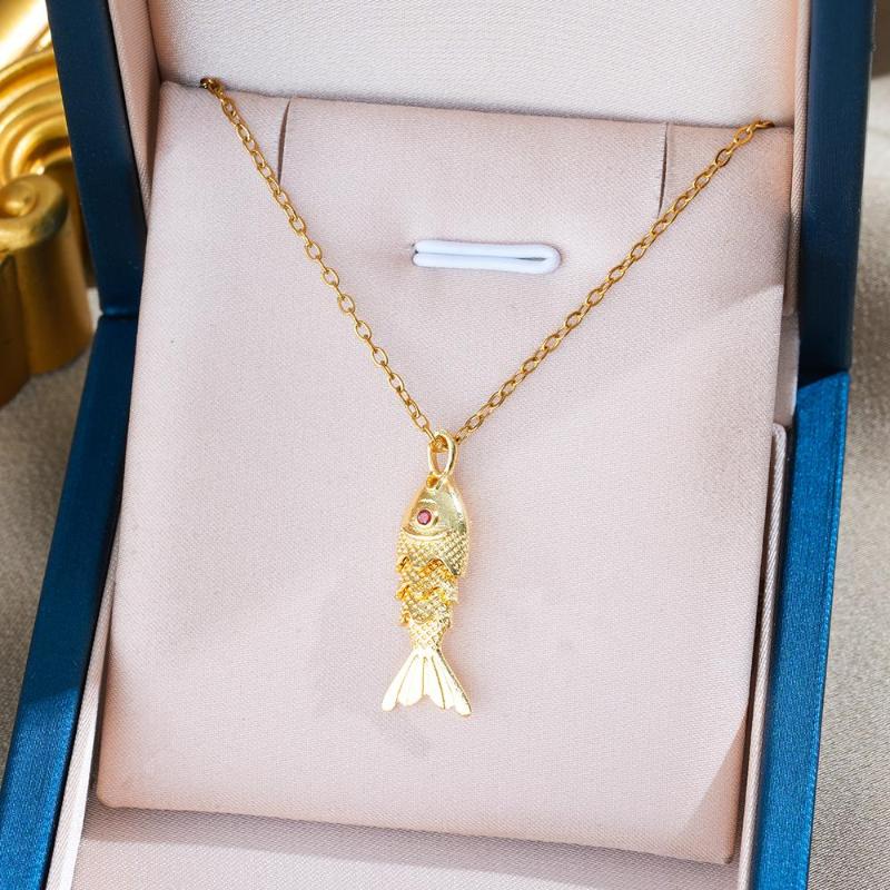 Retro Fisch Koi Personalisierte Leichter Luxus Edelstahl Anhänger Halskette Für Frauen Choker Accessoires Unisex Party Geschenk