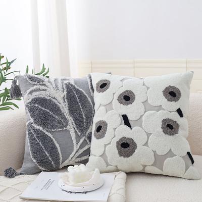 Gray Pillow Tufted Tassel Pillow Moroccan Sofa Cushion Ethnic Retro Style Model Room Decorative Cushion