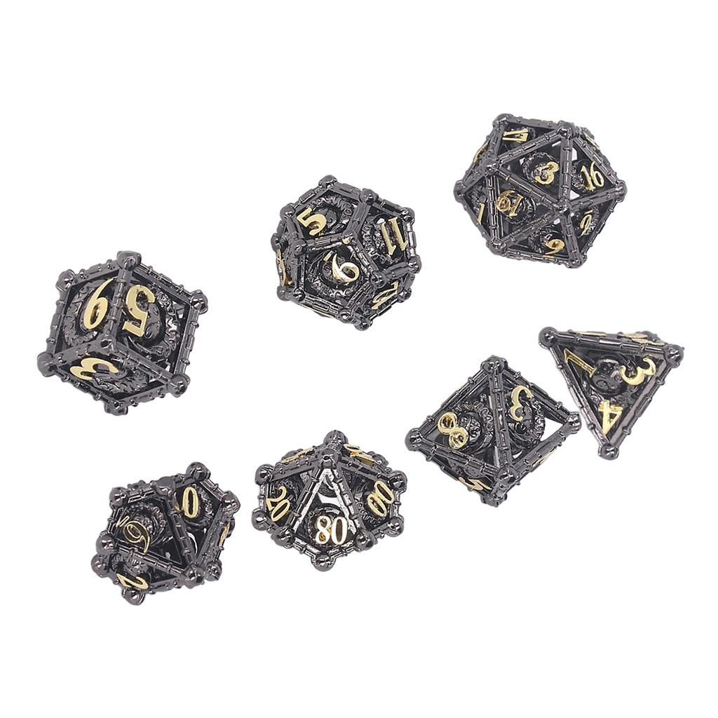 7pcs Metal Polyhedral Dice Pattern Engraved Game Props Brass Metal Dice for Board Games Role Play