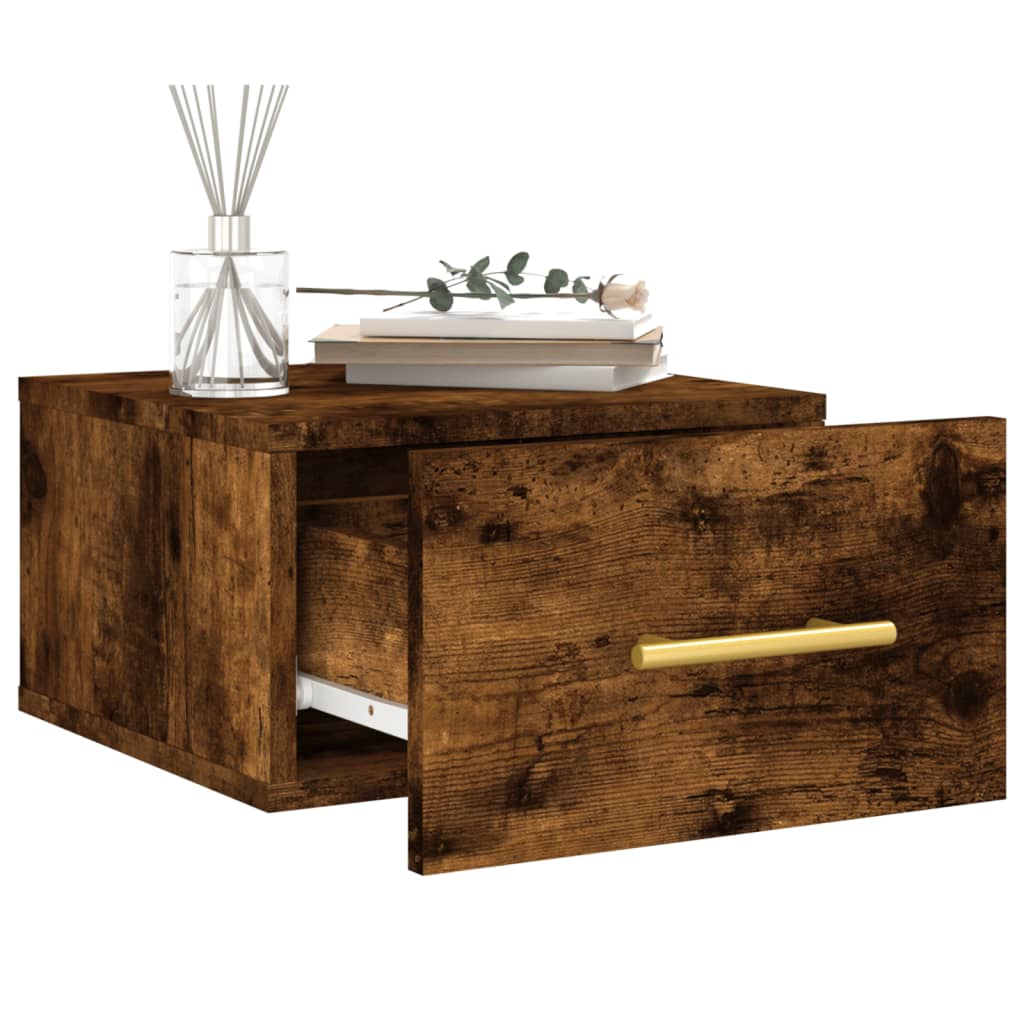 Wall Mounted Nightstands Set of 2 Smoked Oak Finish 35 x 35 x 20 cm