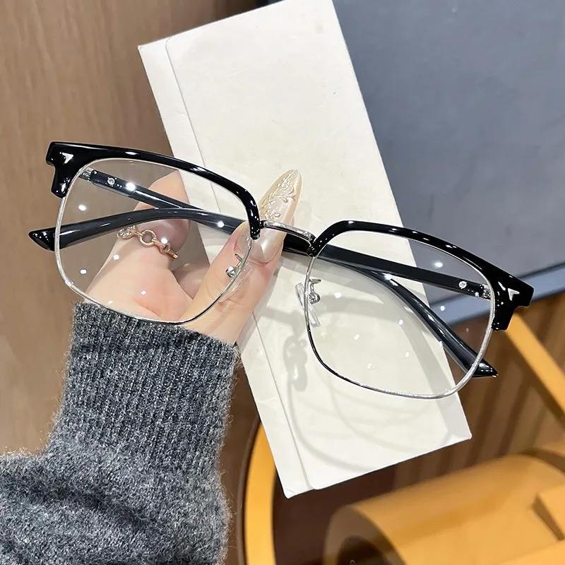 New Fashionable Box Handsome Eyebrow Glasses Plain Half Frame Slimming Glasses Anti Blue Light Glasses