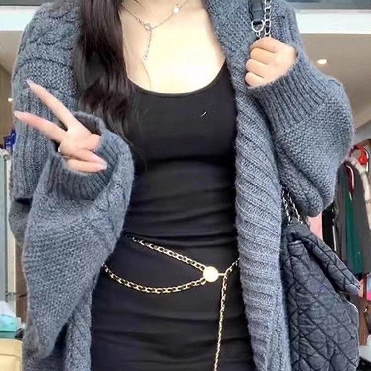 French Retro Knit Cardigan: Turn-Down Collar, Loose Fit, Mid-Length, Autumn/Winter Style