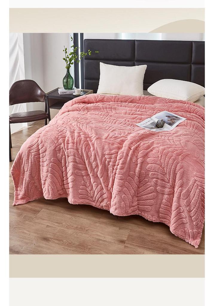 Multi-Functional Plush Jacquard Coral Fleece Blanket - Solid Color, Customizable for Office or Home Use