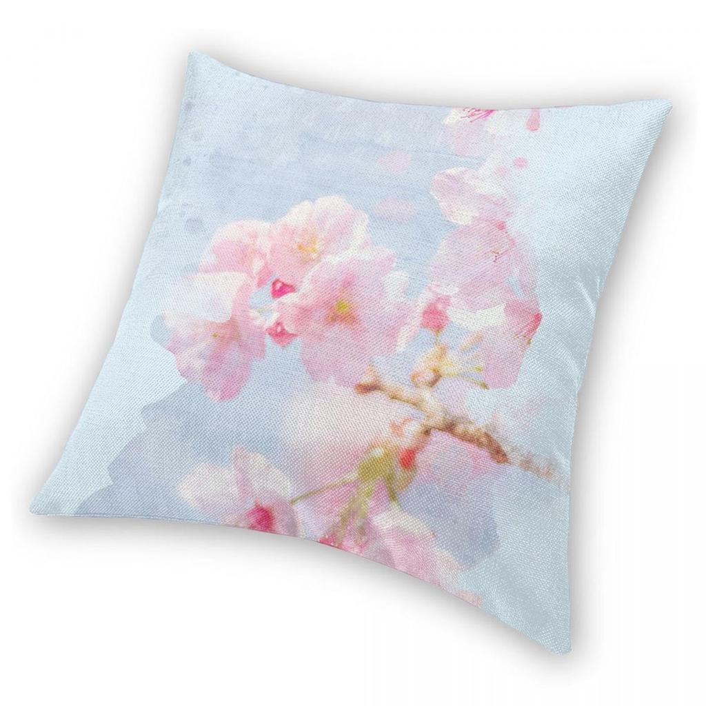 Pink Watercolor Flowers Square Pillowcase Polyester Linen Velvet Creative Decorative Throw Pillow Case Home Cushion Case 45X45