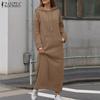 ZANZEA Damen Casual Langarm Herbst Hoodies Sweatshirt Kleid