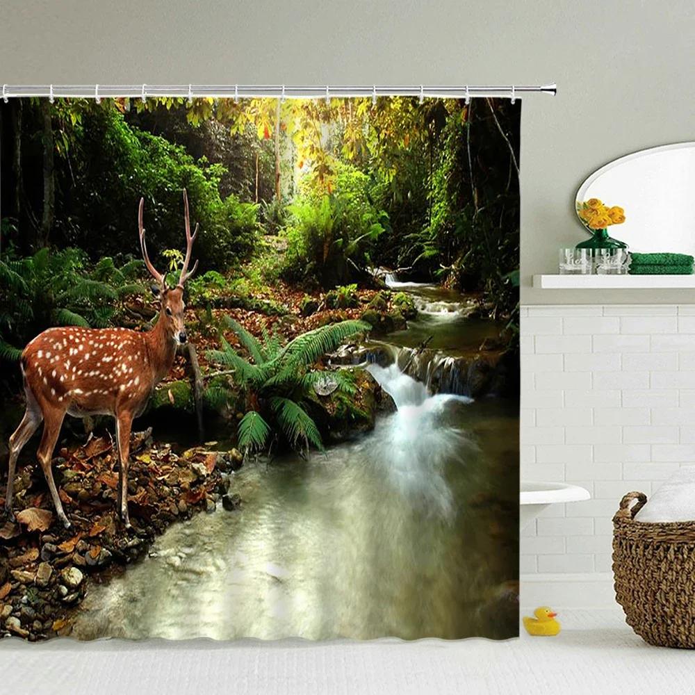3d Printing Green Forest Waterfall Shower Curtains Waterproof Bathroom Curtain With Hooks Bath Curtain 180*200 Polyester Fabri