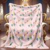 1pc 2D Pink Floral Green Leaves Theme Pattern Flannel Blanket, Soft HD Digital Print, Cooling Blanket All Year Round! Soft Breathable 100% Polyester F