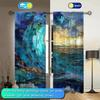 2 Panels Stained Glass Wave Pattern Decorative Curtains   Semi Transparent Without Lining   Durable Polyester Fiber Curtains