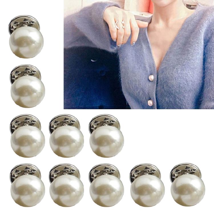 10pcs/set Shirt Brooch Button-free Button Pins Women Fashionable Imitation Pearls Blouses Buckle Clothing Accessories