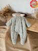 Baby Unisex Velvet Warm Hooded Bodysuit - Long Sleeve, Ears, Autumn/Winter One-Piece