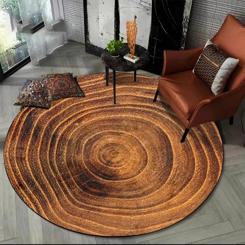Latest 3D Color Wood Grain Lines Round Area Rug Carpet Rug for Living Room Bedroom Sofa Child Playroom Decor Pet Non-slip Gift