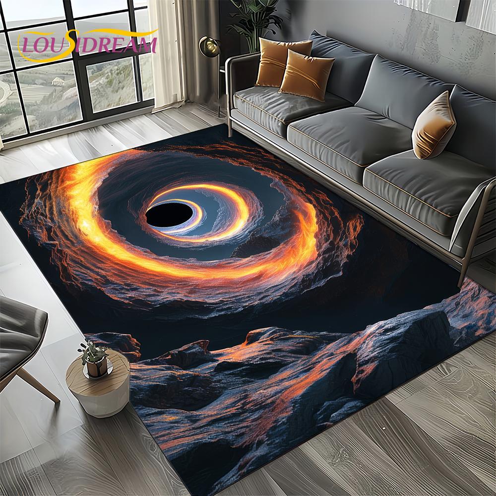 Universe Space Stars Black Hole Galaxy Earth Milky Way Carpet Rug for Living Room Bedroom Sofa Decoration,Non-slip Floor Mat