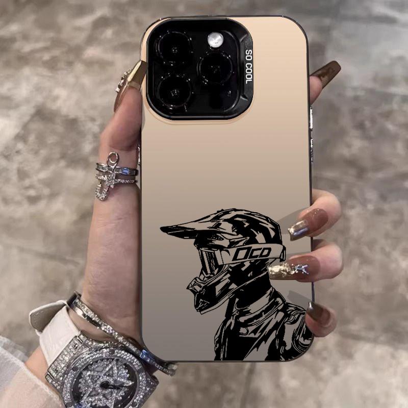 Fashion Motorcycle Helmet Girl Silver IMD Phone Case For IPhone 11 12 13 14 15 16 17 Air Pro Max Plus 16 17 E Shockproof Cover
