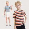 Kız Çocukları İçin Uyumlu Çizgili Kısa Kollu Tişört Çocuk Yazlık Nefes Alabilen Üst Yazılı