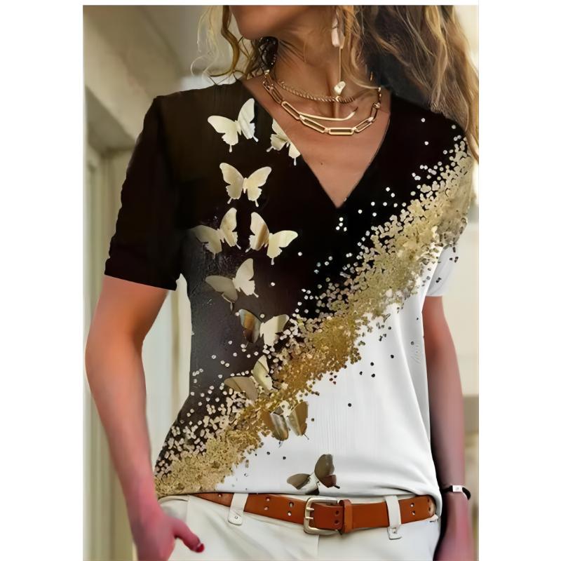

Женская 3D футболка летняя с V-образным вырезом и коротким рукавом с принтом бабочек Милая женская модная футболка Женская одежда 7XL