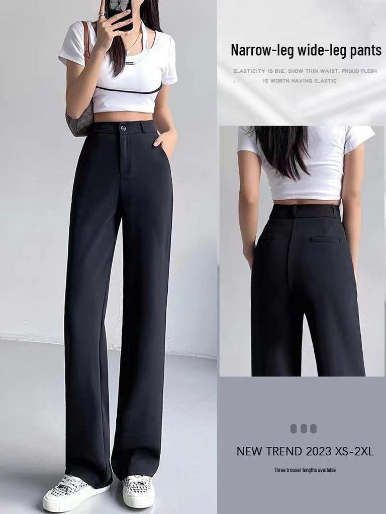 Women's High-Waist Black Wide-Leg Suit Pants - Summer Thin, Slim, and Casual Professional Trousers