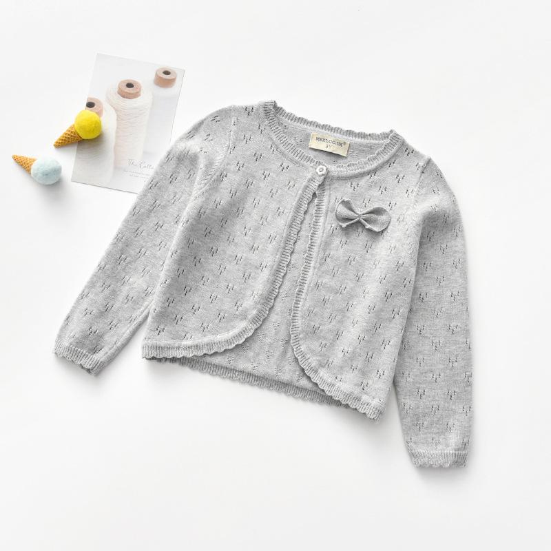VeraToys Lente en herfst kinderkleding Gebreid vest voor meisjes Fijne wollen ronde hals Dunne kindertrui 90cm grijs