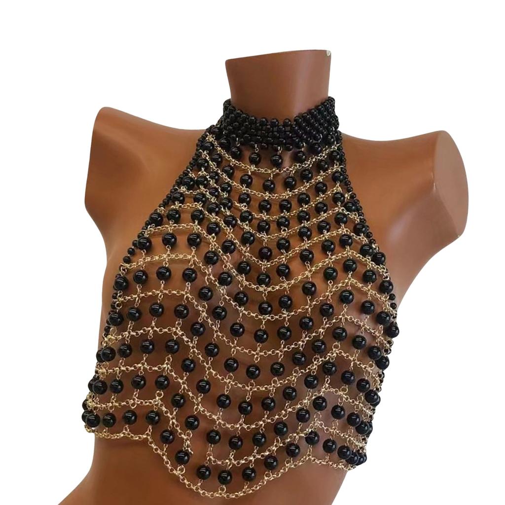 Elegant Pearls Bra Body Jewelry Chain Adjustable Chest Bead Decoration Portable for Women Beach Fashion Accessory