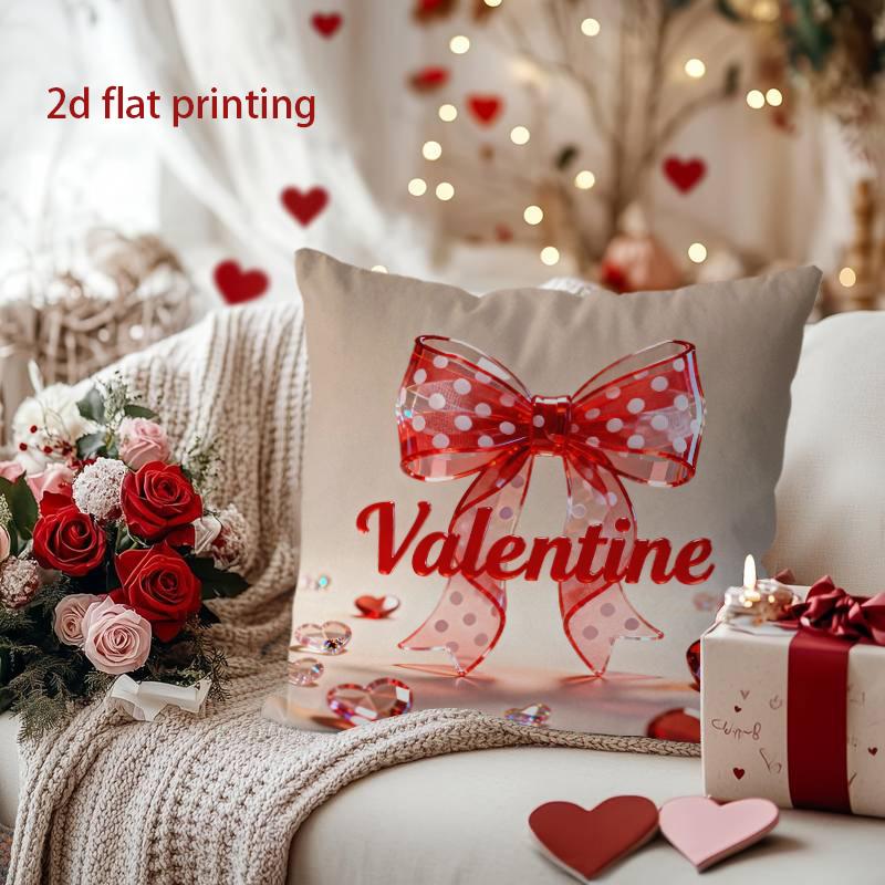 Valentine Heart Bow Decorative Cushion Cover Pattern Cushion Cover Suitable for Sofa Bedroom Car Pillow Cover