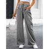 Ladies' Fashionable Color Straight Leg Pants With High Waist Pockets Casual Pants