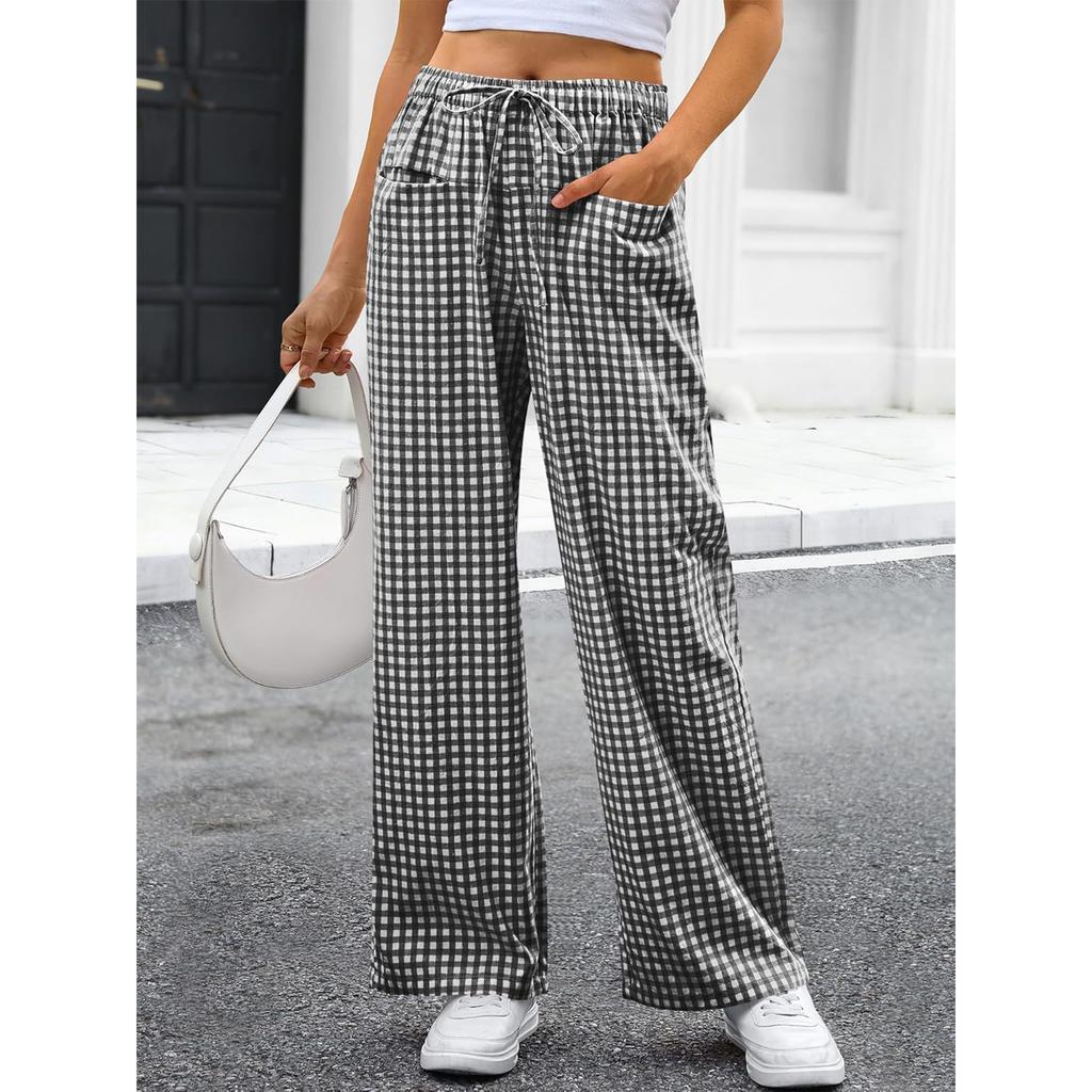 Ladies' Fashionable Color Straight Leg Pants With High Waist Pockets Casual Pants