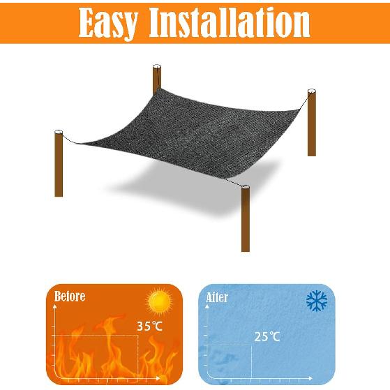 Sun Mesh Shade Sunblock 10x10ft, Sunblock Shade for Plants, Shade Cloth with Grommets, Shade Net for Greenhouse, HDPE Sun Protection - for Barn or