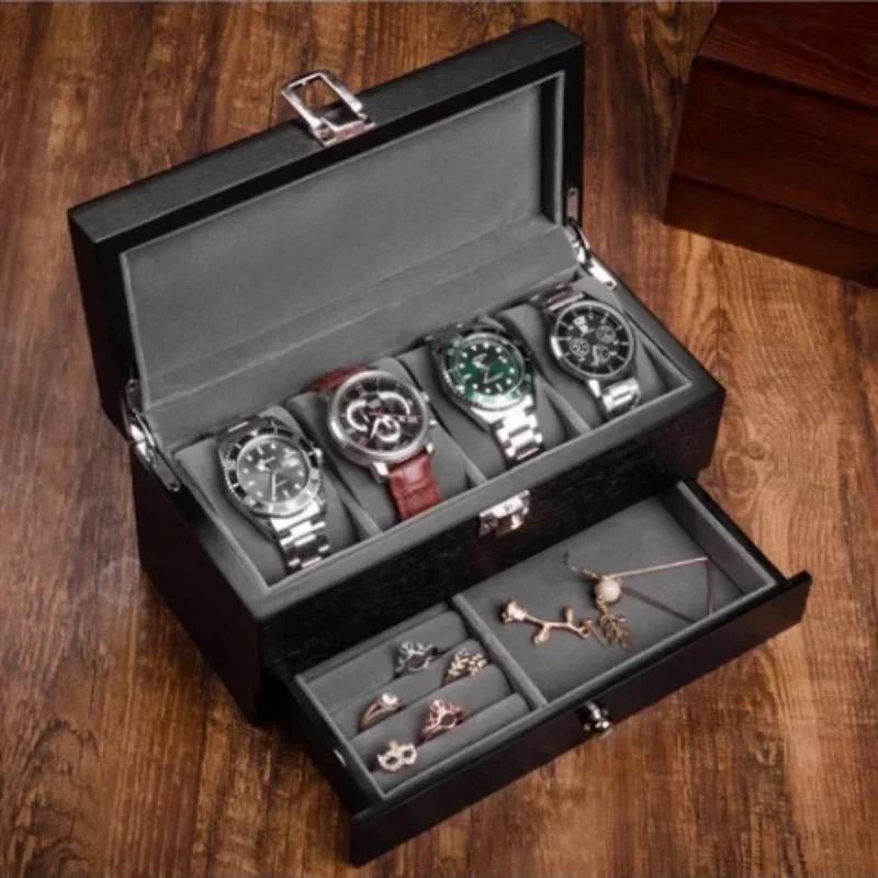 Elegant Wooden Watch Casket Multi-layer Jewelry Storage Double Layer Organizer with Cufflink & Ring Boxes High-Grade Watch