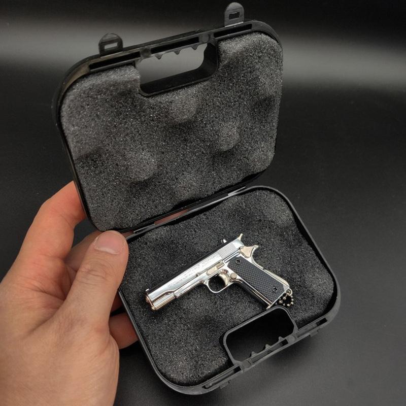 1:3 Model Gun Keychain Plastic Case Miniature Alloy Pistol Suitcase Black Plastic Box 1:3 Toy Gun Plastic Suitcase Accessory