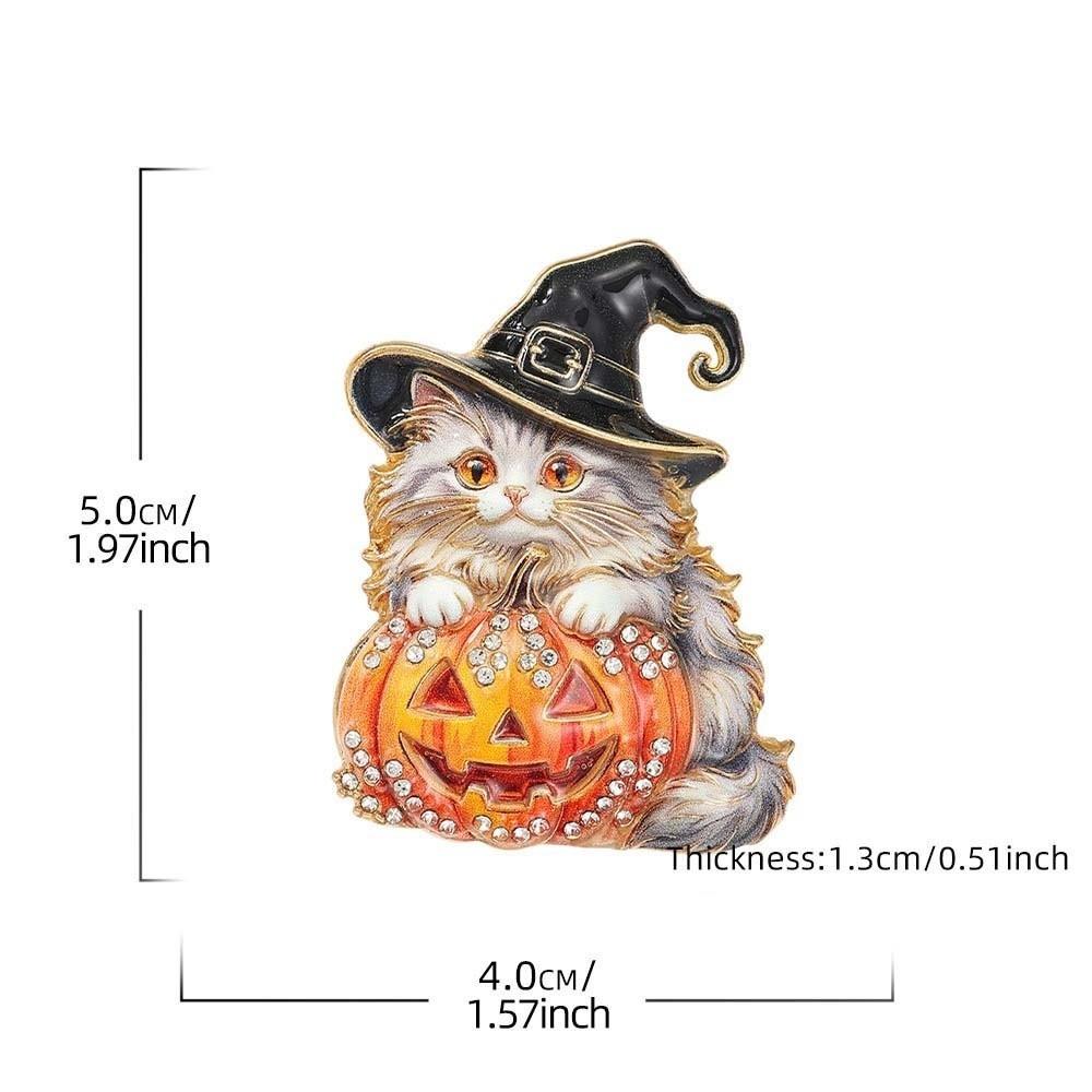 Shiny Halloween Cat Brooch Vibrant Colors Witch Hat Badge Cosplay Festival