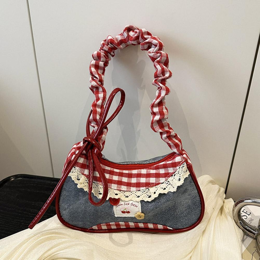 Borse a Scacchi Carine Borsa Dolce in Pizzo da Sotto Borsa a Spalla Tracolla con Fiocco Moda Y2k Borsa a Spalla Casual