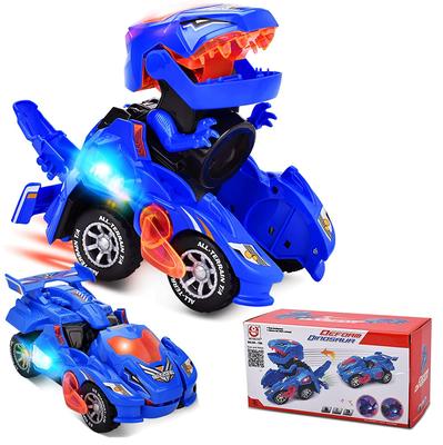 2 In 1 Transforming Dinosaur Toys Automatic Dinosaur Transformer Toy with LED Light & Music Electric Vehicle Toys Car for 2+ Year Old Kids Gift