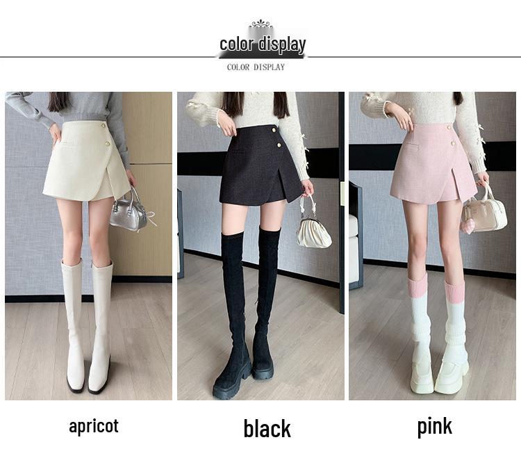 Women's High Waist Wool Pleated A-line Skirt with Anti-exposure Shorts - 2025 Autumn/Winter Collection