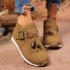 Large size tassel low heel casual single shoes women's autumn and winter new belt buckle suede versatile single shoes
