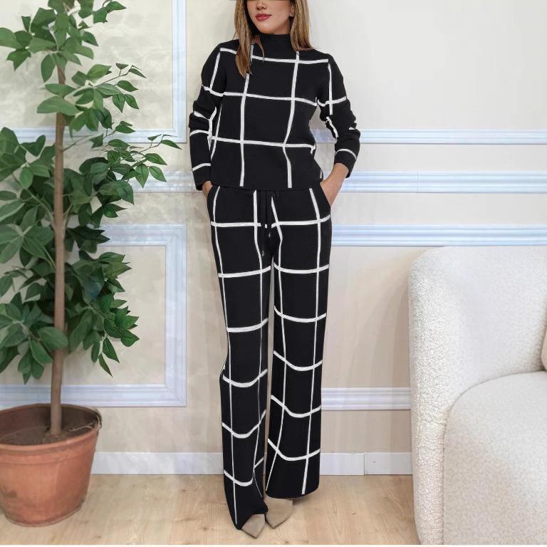 2024 Autumn/Winter Women's Plaid Two-Piece Set: Long Sleeve, Long Pants Fashion