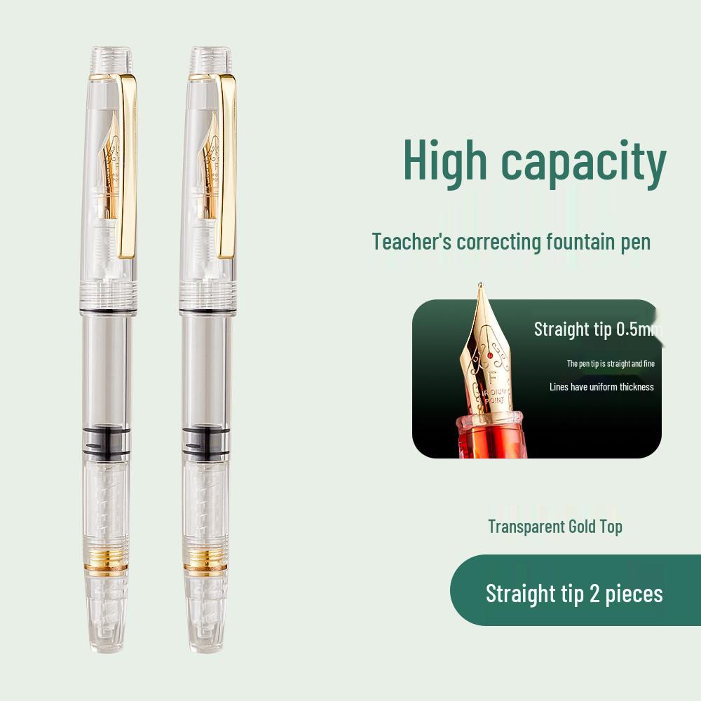 Teacher Correction Fountain Pen with Red Ink - Large Capacity Bent Nib for Grading
