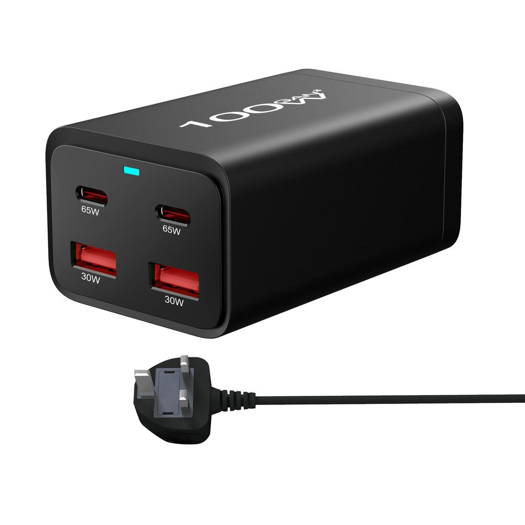 4 In 1 100W GaN Charger Desktop Fast Charger for IPad Phone Charger Adapter for IPhone 16 15 14 13 Pro Max Xiaomi Samsung Huawei