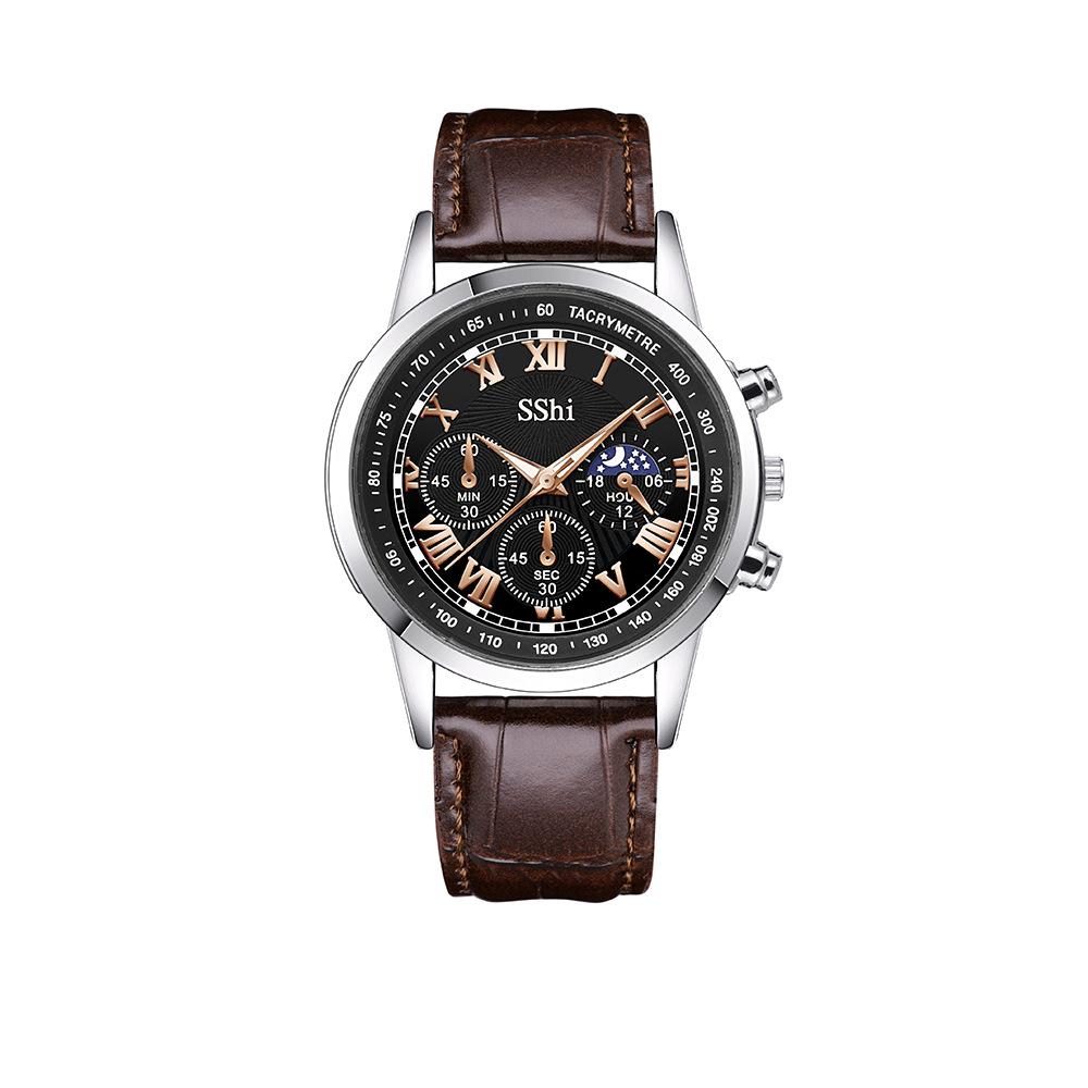 Men'S Watch Platform Watch Men'S Three-Eyed Roman Belt Business Quartz Watch