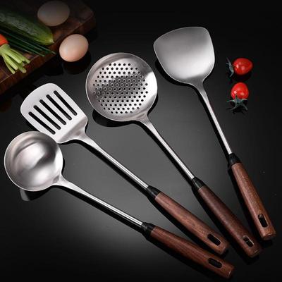 Espátula de Acero Inoxidable con Mango de Madera Resistente al Calor Mango Largo Cucharón para Sopa Espátula Utensilios de Cocina para Cocinar