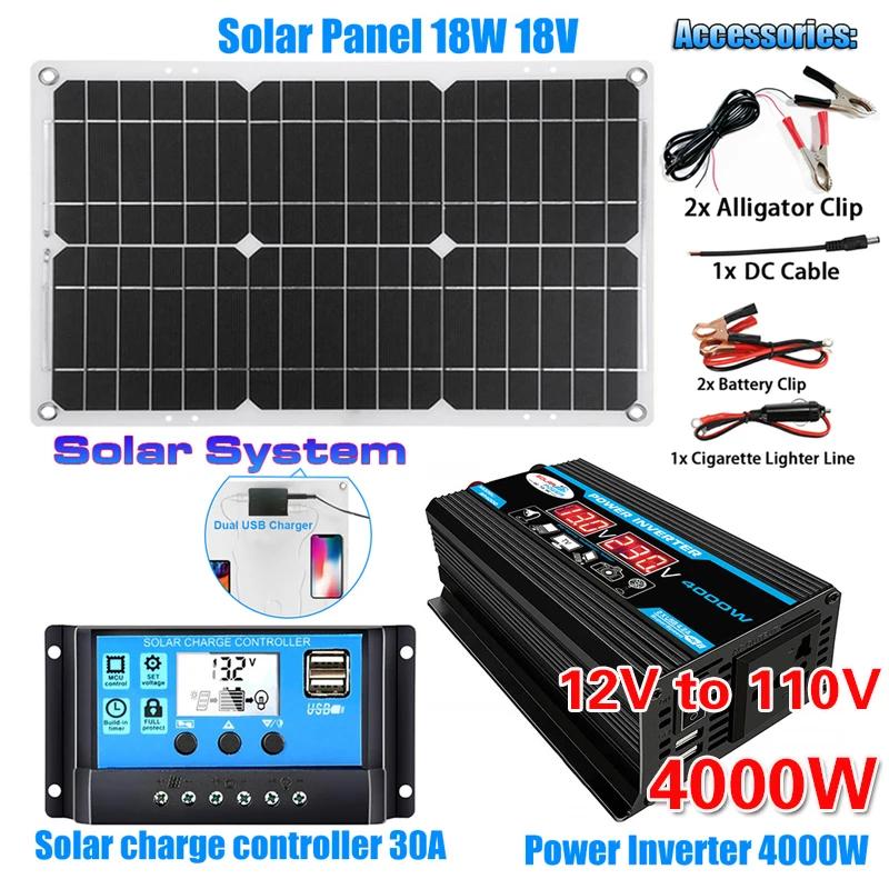 5000W Solar Panel Kit Modified Sine Wave 12V To 220V Solar Power System 18V Solar Panel+30A Charge Controlle Power Generation