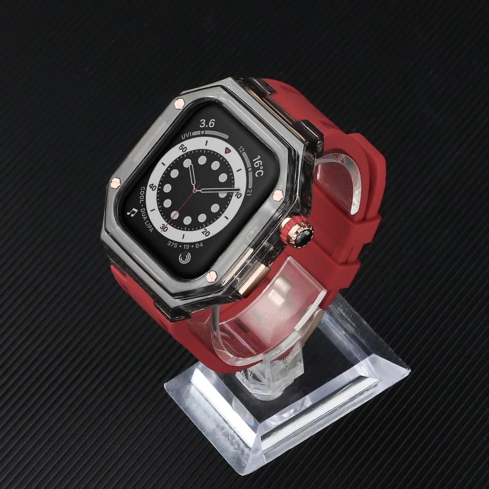Silicone Strap+ Transparent Case for Apple Watch ultra2 49mm 44mm 45mm Sport Band Bezel for iwatch series 9 8 7 SE 6 5 4 Mod Kit