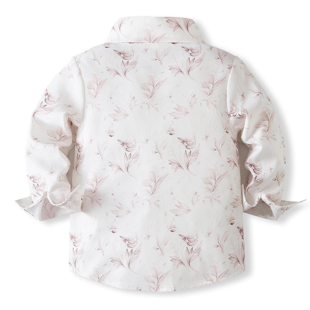 Boys' British Style Floral Shirt & Suspender Pants Set - Spring/Autumn