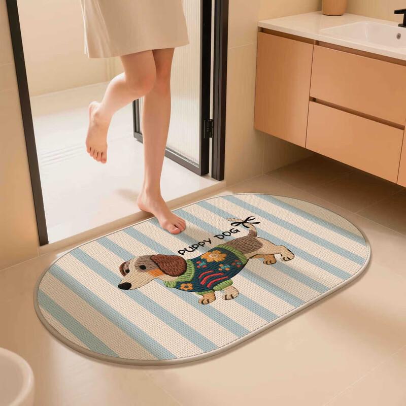 OEING Embroidered Dachshund Oval Bathroom Mat
