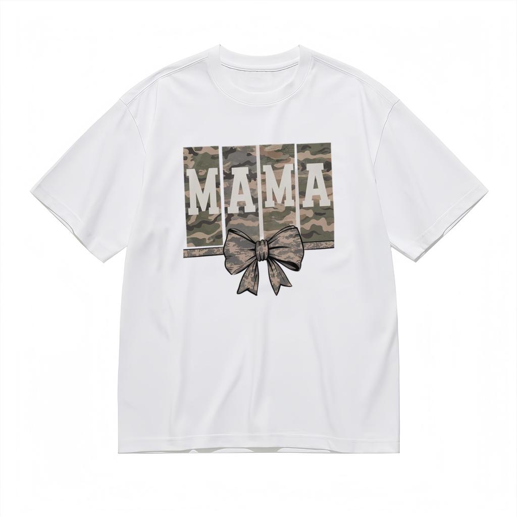Men's Fashion Soft Breathable Classic T-Shirt Mens Womens Tees Top Mama Camo Bow 100% Cotton Tee