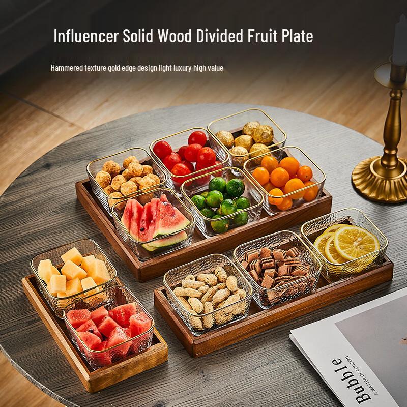 Miaoang Walnut Wood Fruit & Snack Serving Tray with Segmented Dishes