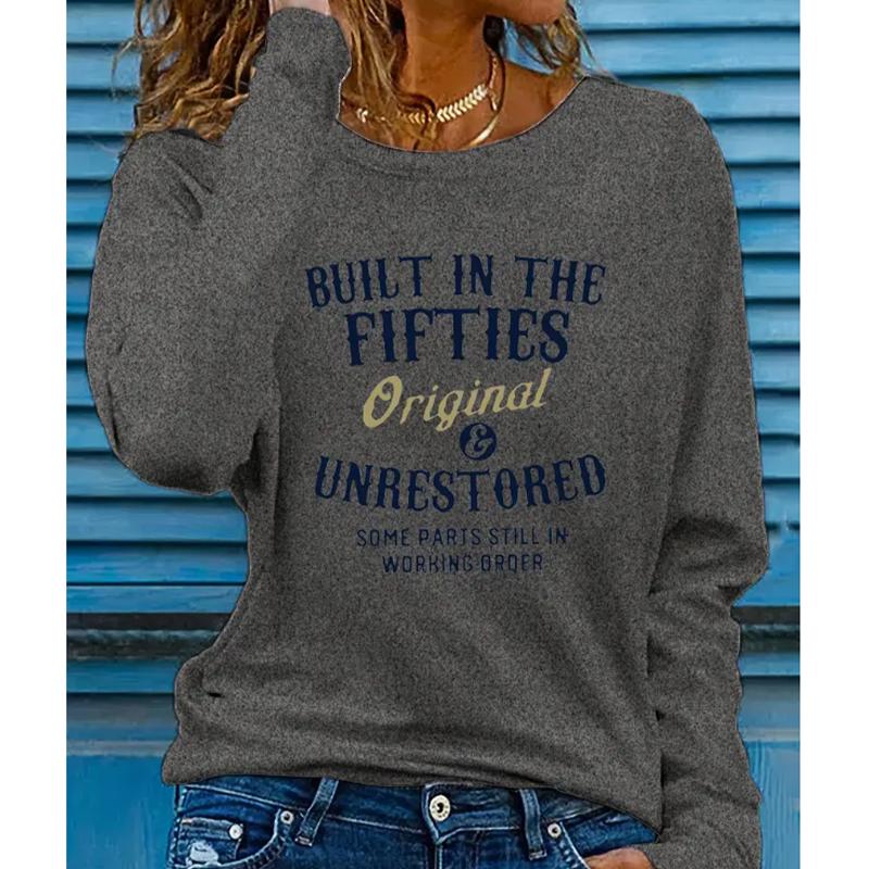 

2025 Осень и Зима Женский Новый Повседневный Топ с Круглым Вырезом и Длинным Рукавом 3D Ретро Узор 8XL серый