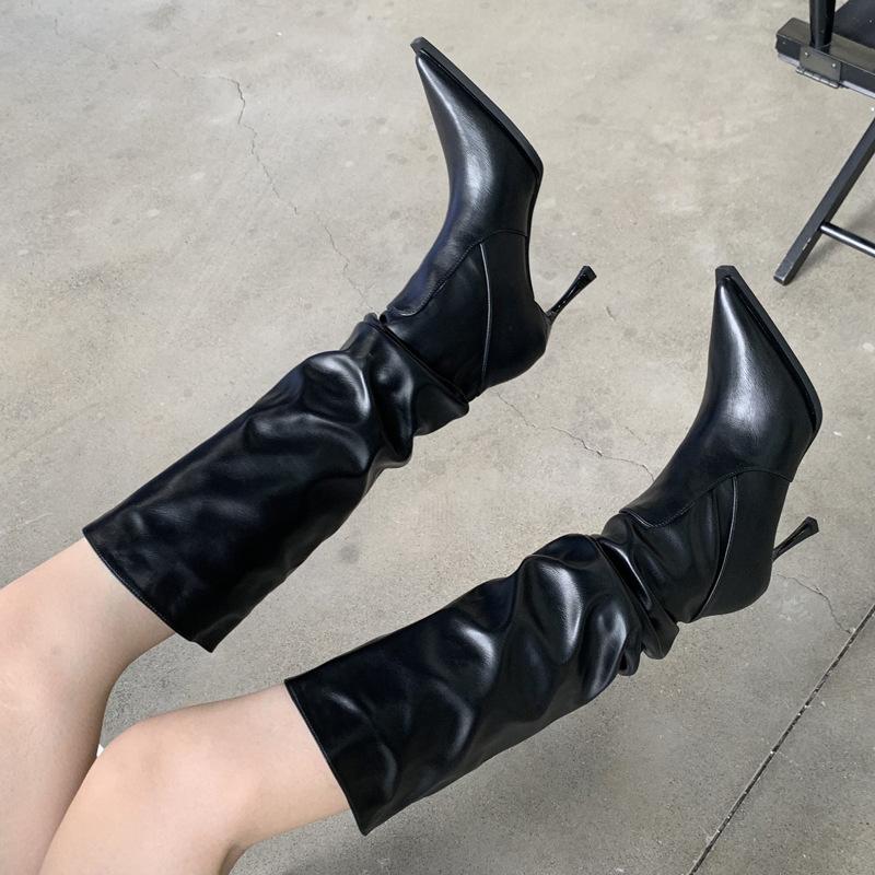 Long Boots 2026 Autumn and Winter Pointed Pile Boots Thin Heel Black Long Tube Boots Women's High Tube Boots Knight Boots