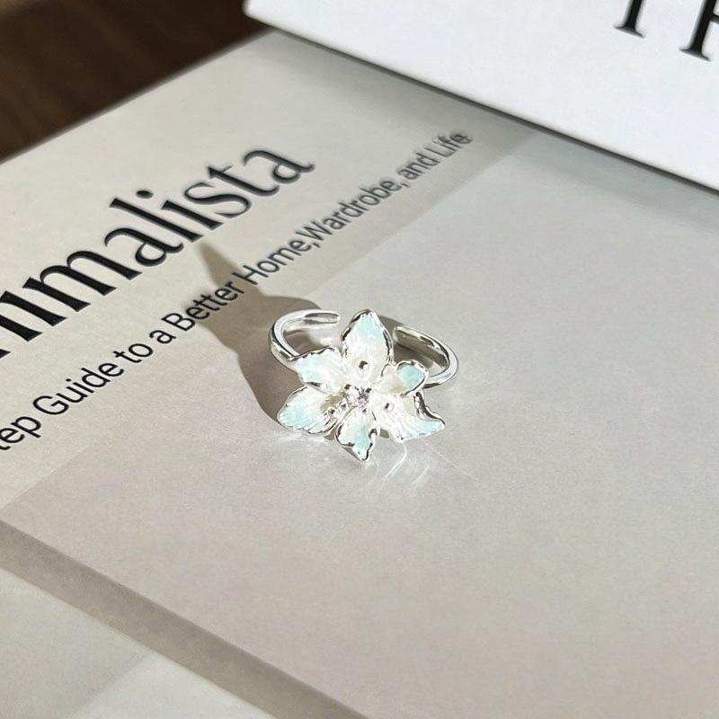 Elegant Watercolor Gradient Enamel Flower Ring for Women – Fashionable, Artistic Style, Index Finger Accessory, Light Luxury & Versatile Design.
